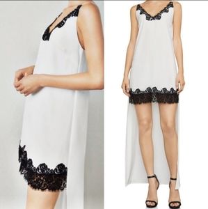 New BCBG White Lake Lace Trim High Low Flow Dress
